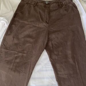 JJill Women’s Wide leg flat front linen-like pants Brown casual old money